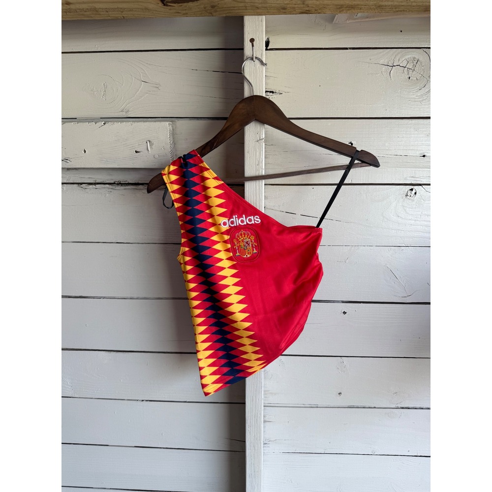 Adidas Spain National Team One Shoulder Crop Top Red Yellow Diamond Pattern XS